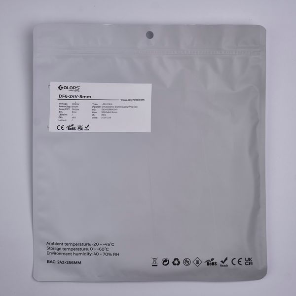 LED стрічка COLORS COB-24V-IP20 5W 400Lm 3000K 5м (DF6-24V-8mm-5W-WW) DF6-24V-8mm-5W-WW фото