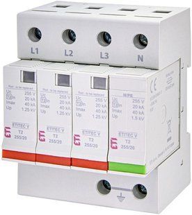 Обмежувач перенапруги ETITEC V T2 255/20 (3+1) RC ETI 2442963 фото