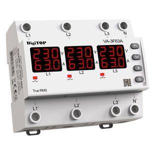 Реле напруги та струму трифазне DigiTOP VА-3F63A RED M6R VA3F63AM6R фото