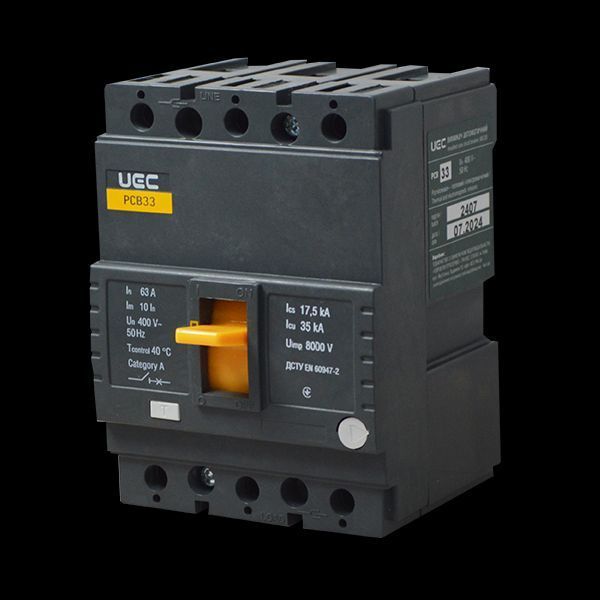 Автоматичний вимикач PCB33 3Р 63А 35кА UEC MCCB-PCB-33-3-0063 фото