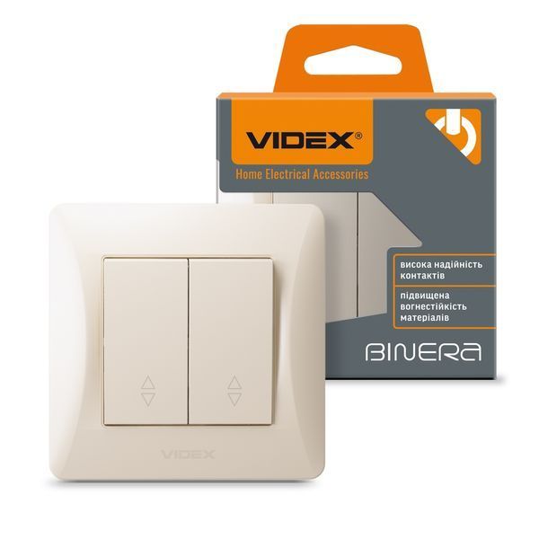Выключатель 2-клавишный кремовый проходной VIDEX BINERA VF-BNSW2P-CR фото