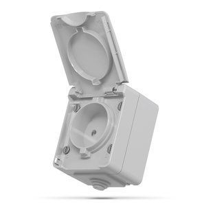 Розетка 1-на без заземлення з кришкою Сіра зовнішня VIDEX BINERA IP65 25727 VF-BNW21-G фото