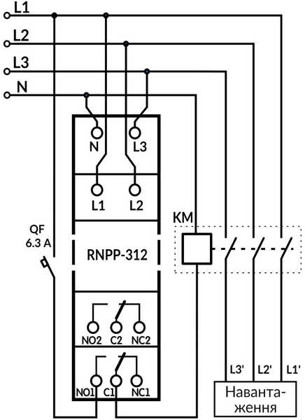 Трифазне реле напруги, перекосу та послідовності фаз RNPP-312 NTRNP3120 фото
