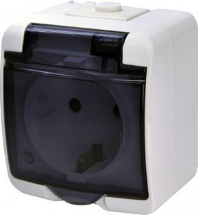 Розетка 1-на з заземленням (IP54) біла з димчастою кришкою RHE-1sd серія Hermetics, ETI 4668016 фото