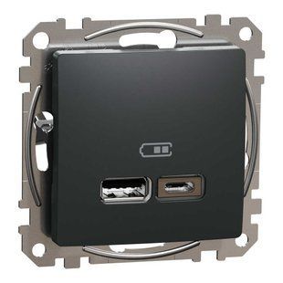 Розетка USB-А + USB-С 3 A 45 Вт Черный Sedna Design SDD114404 фото