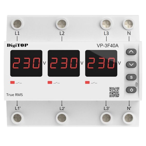 Реле напруги 40А трифазне, VP-3F40A M6R RED DigiTop VP3F40AM6R фото