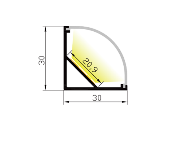 LED-профіль кутовий LP3030 з розсіювачем, 2 метри ALUMLED LP30301_2 фото