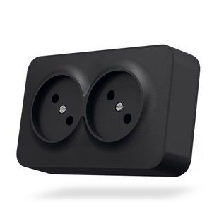 Розетка зовнішня подвійна без заземлення чорний графіт VIDEX BINERA IP20 27076 VF-BNS22-BG фото