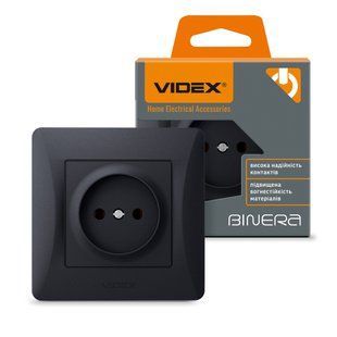 Розетка 1-на без заземлення чорний графіт VIDEX BINERA VF-BNSK1-BG фото