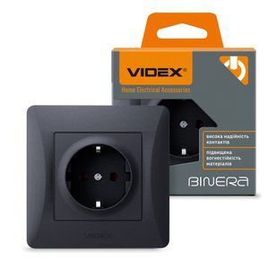 Розетка 1-на з заземленням чорний графіт VIDEX BINERA VF-BNSK1G-BG фото