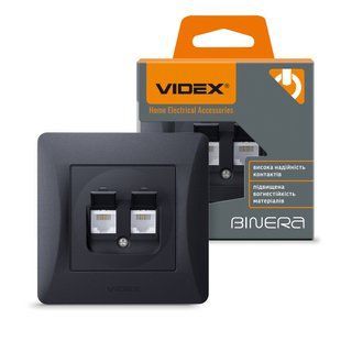 Розетка 2-на телефонна 2хCAT3 чорний графіт VIDEX BINERA VF-BNSK2TF3-BG фото