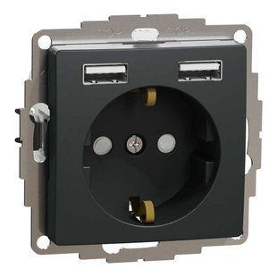 Розетка с заземлением + 2 USB тип А Sedna Design черный розетка с заземлением + 2 USB тип А SDD114052 фото