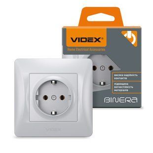 Розетка 1-на з заземлення срібний шовк VIDEX BINERA VF-BNSK1G-SS фото