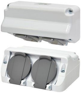 Розетка з заземленням подвійна кутова PRE-2 2Р+РЕ IP44 16A полікарбонат ЕТІ 4481020 фото
