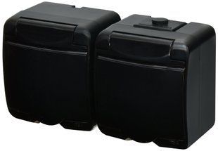 Розетка 2-на з заземленням (IP54) чорна з чорною кришкою RHE-2s-BL серія Hermetics, ETI 4668094 фото