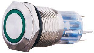 Кнопка металева пласка з підсвічуванням, 1NO+1NC, зелена 220V. TYJ 19-271 A0140010113 фото