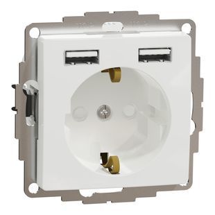 Розетка с заземлением + 2 USB тип А Белый Sedna Design SDD111052 фото