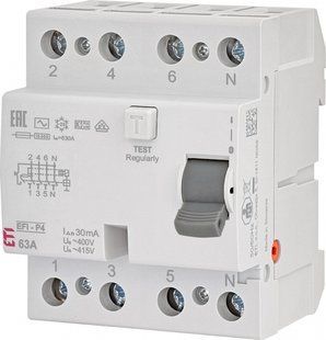Реле диференційне (ПЗВ) EFI-P4 4P/63A 30mA тип AC (10kA) 2061613 фото