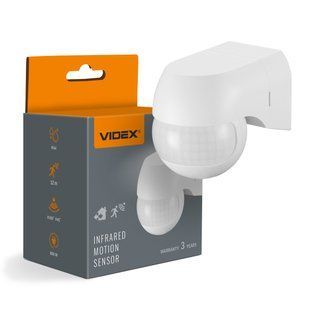Настенный угловой датчик движения и освещенности VIDEX VL-SPW11W 220 В, 800 Вт, IP44, инфракрасный, белый VL-SPW11W фото