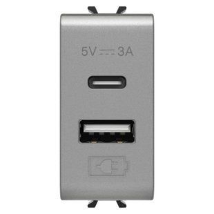 USB-розетка Chorusmart, тип A+C, 5 В, 3 А, 1 модуль, титан, GEWISS GW14449 фото