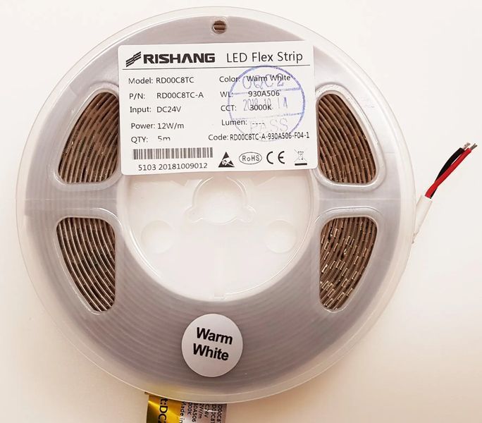 LED лента RISHANG 128-2835-24V-IP20 12W 1549Lm 6500K 5м (RD00C8TC-A-W) RD00C8TC-A-W фото