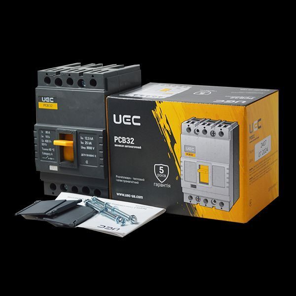 Автоматичний вимикач PCB32 3Р 80А 25кА UEC MCCB-PCB-32-3-0080 фото