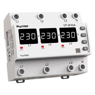 Реле напруги 40А трифазне, VP-3F40A M6W White DigiTop VP3F40AM6W фото